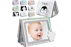 Dr.Rapeti Soft Tummy Time Book Baby Safe Mirror with Teether Crinkle Pages Tummy Time Mirror High Contrast Montessori Sensory