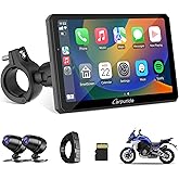 Carpuride W712D Motorcycle Carplay Screen with HD 1080P Dual Dash Cam, Wireless Car Play and Android Auto, 7" Waterproof Rota
