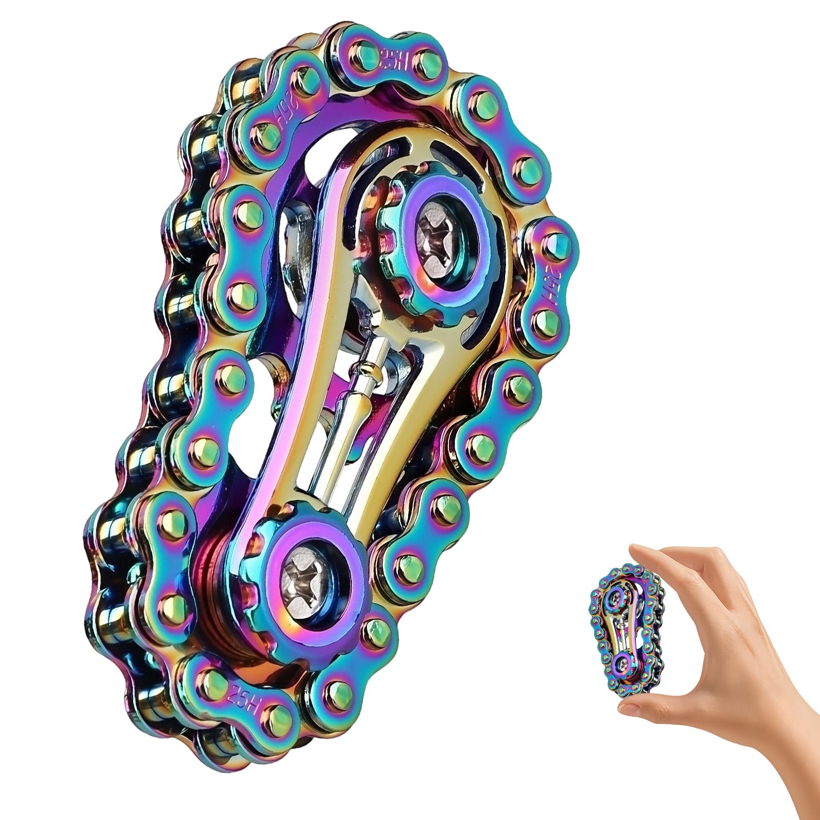Bike Chain Fidget Toy,Metal Sprocket Chain Fidget Spinner,Sensory Kinetic Hand Roller with Bike Chain gear Design,Anxiety Stress Relief Toys for Adults and Teens,Cool Stuff,EDC (Multi-Colored)