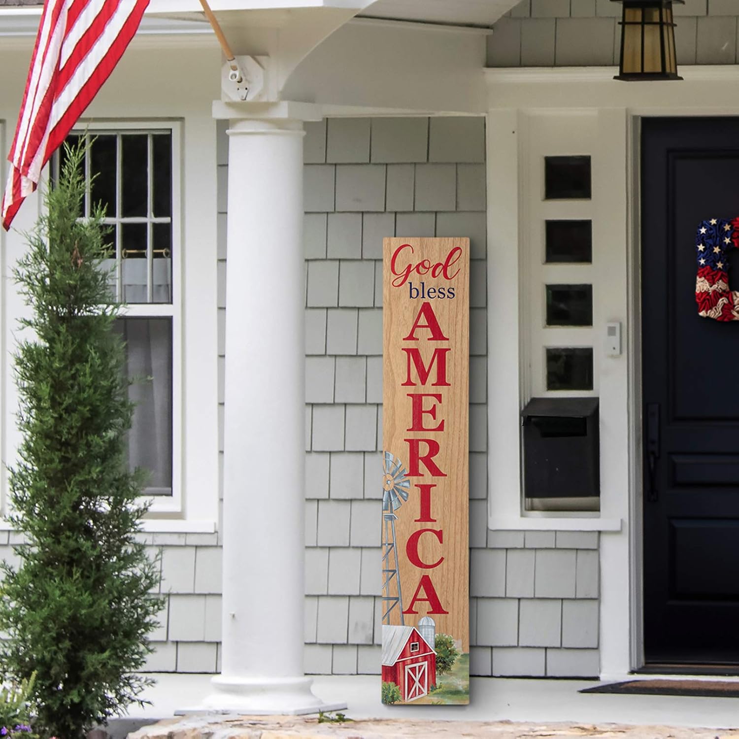 Glitzhome Wooden Welcome Sign for Front Door Porch Farmhouse Independence Day Wall Hanging God Bless America Sign Primitive Porch Sign for National Day 4th of July, 42”H: Everything Else