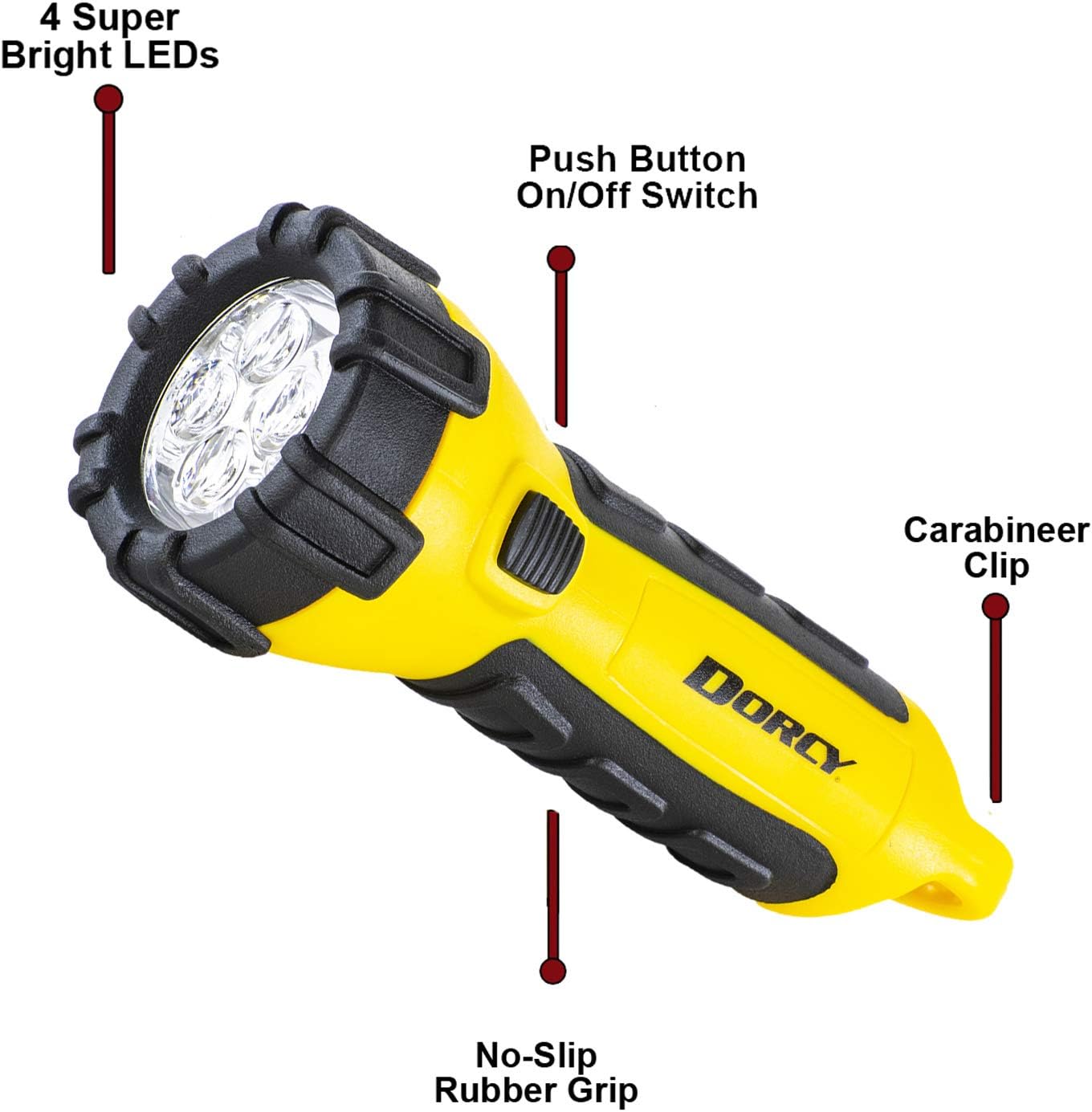 Dorcy 41-2510 Floating Waterproof LED Flashlight with Carabineer Clip, 55-Lumens, Yellow - Basic Handheld Flashlights - 