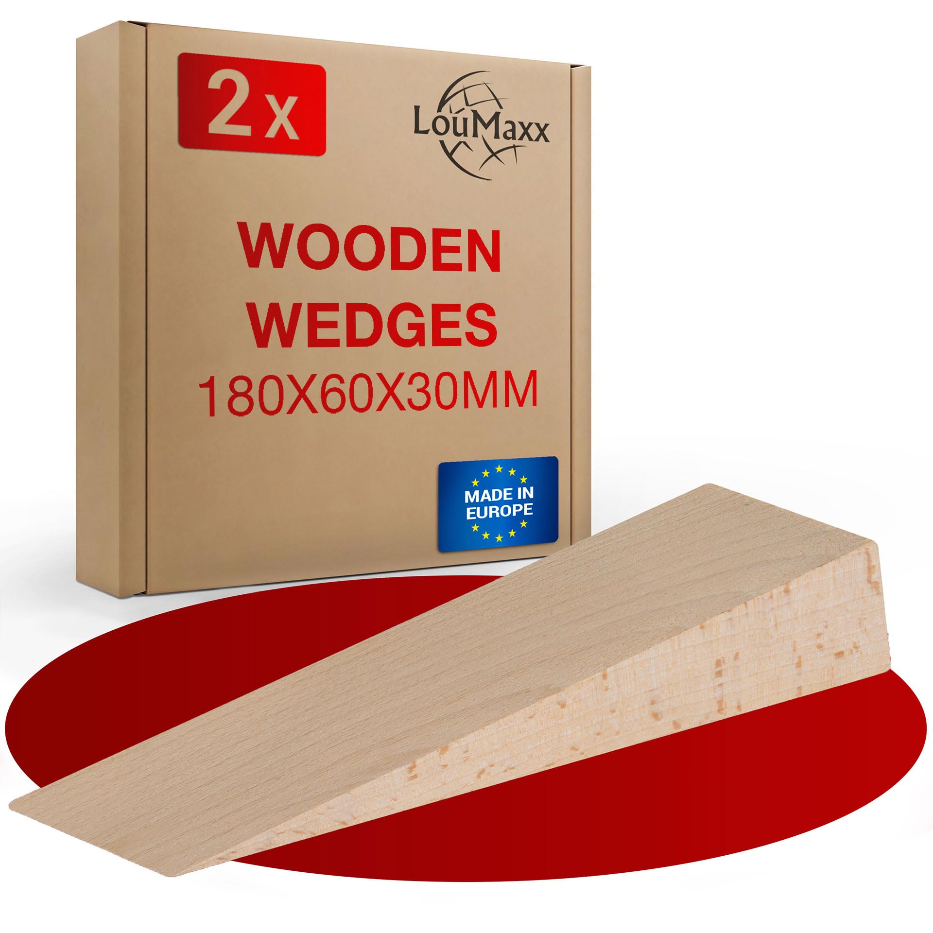 LouMaxx Set of Beech/Ash Wooden Wedges - Robust Hardwood Wedges for Door Stop, Mounting, Laminate, Tile & Furniture Leveling - Made in Europe