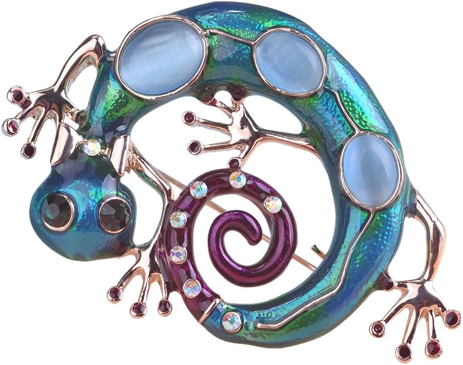 MECHOSEN Lizard Reptile Brooch Pins Enamel Craft with Blue Opals