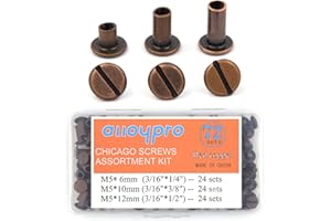 72 Sets Chicago Screws Assorted Kit 3 Sizes Red Copper Leather Rivets 1/4 3/8 1/2 Screw Rivets Flat Fillister Book Binding Po