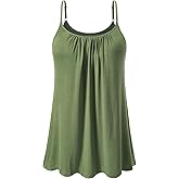 Accbiety Women's Camisole with Built Bra Flowy Loose Fit Cami Pleated Adjustable Strap Tanks