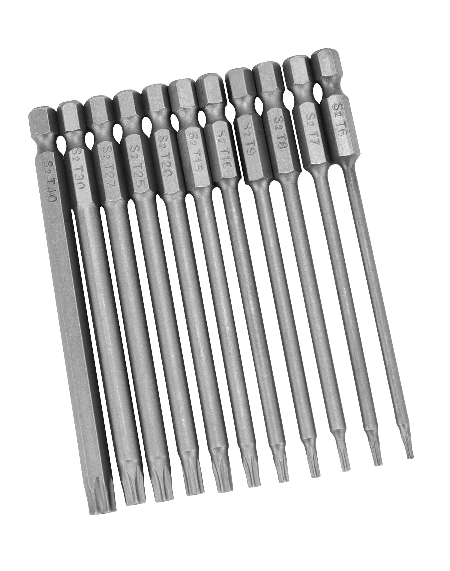 QWORK®11 PCS S2 Steel Magnetic Torx Bit Set Torx Head Screwdriver Bit 1/4" Hex Shank Screwdriver Bits, T6-T40 Hex Screwdriver for Electric Screwdrivers, Electric Drills