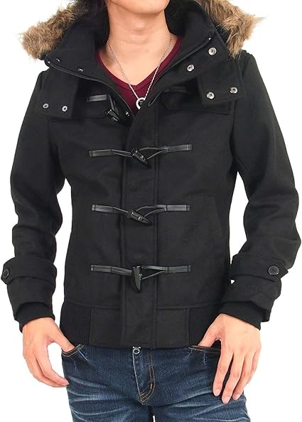 Amazon エムシー メルトン ウール ファー付き ダッフルコート ショート コート ジャケット メンズ コート ジャケット 通販