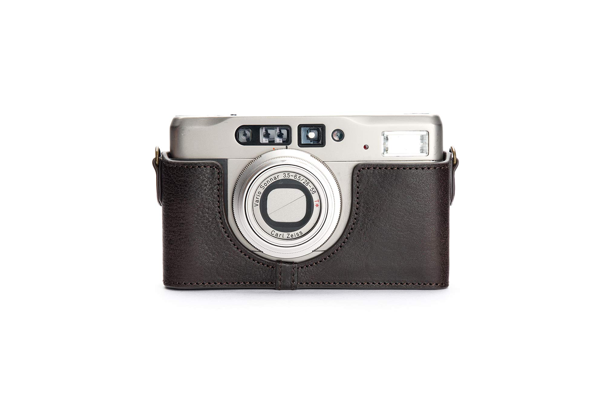 Zakao Case for Contax TVS II, Handmade Genuine Real Leather Half Camera Case Bag Cover for Contax TVS II with Hand Strap (Coffee)