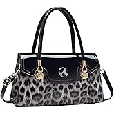 Shiny Leopard Print Handbag for Women Leather Tote Bag Convertible Shoulder Bags Purses