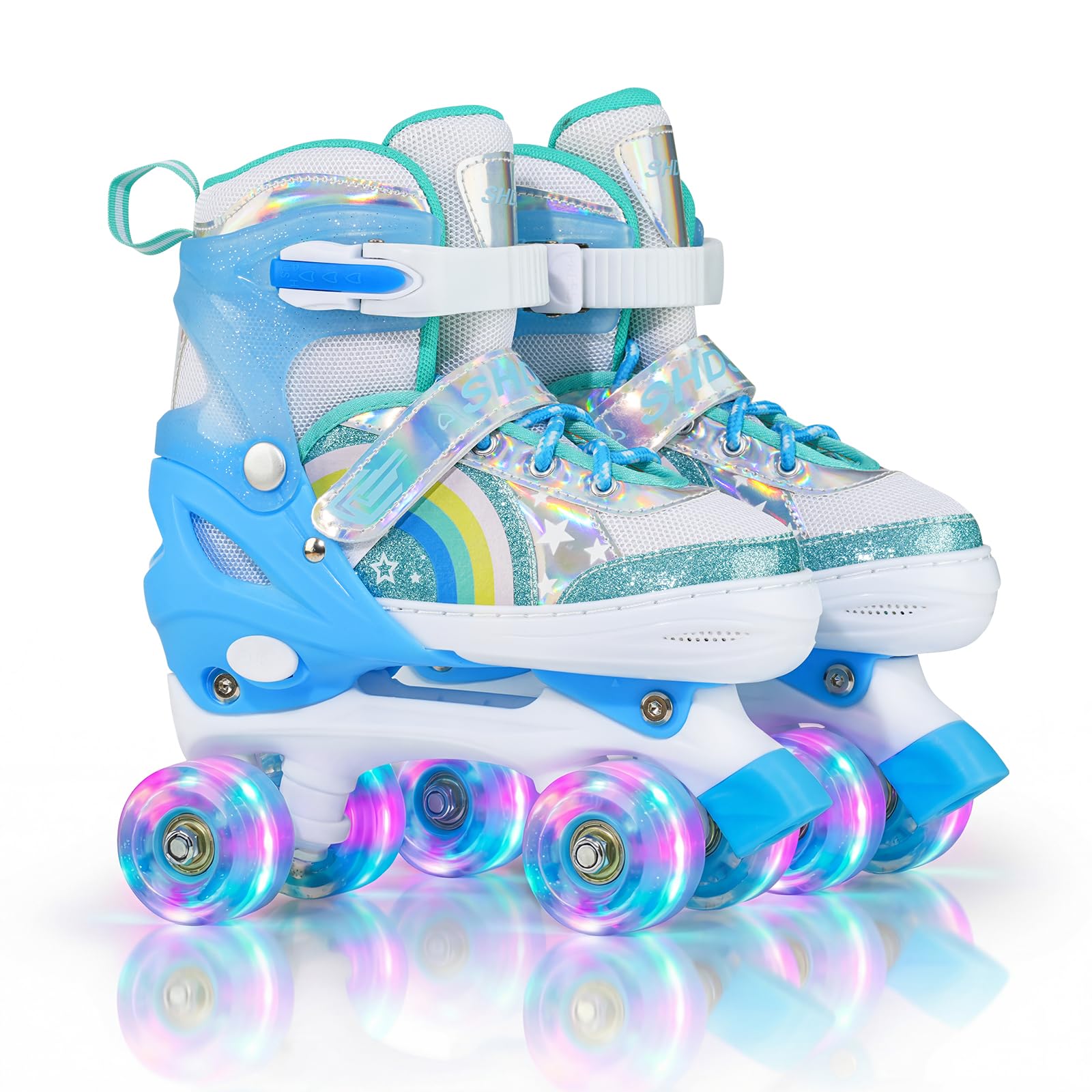 SHDSL Girls Roller Skates for Kids Beginners 4 Size Adjustable Roller Skates, Light UP 8 Wheels for Girls Roller Skate Fun Illuminating Roller Skate for Kids Girl Boys patines para niñas Image