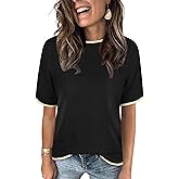 Libsorge Womens Lightweight Cute Short Sleeve Sweater Spring 2025 Trendy Outfits Crewneck Thin Sheer Knit T-Shirt Tops