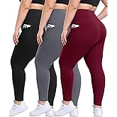 3 Pack Plus Size Leggings with Pockets for Women - High Waisted Tummy Control Spandex Soft Black Workout Yoga Pants