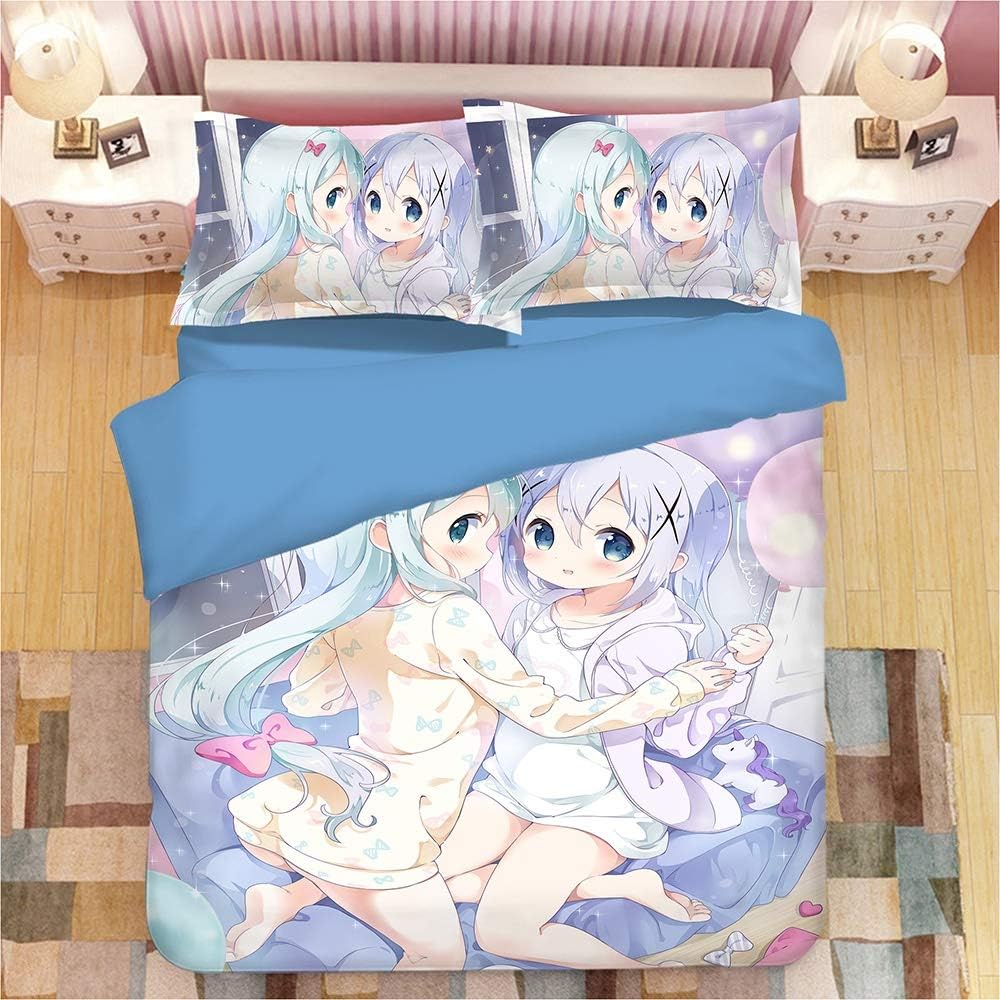 Ksainiy Kafuu Chino Posing Warrior Girl In Manga Style Japanese Culture Themed Illustration Art, Japanese Anime Characters 3D Print, 100% Microfiber Duvet Cover Set, 1 Duvet Cover & 2 Pillow Shams