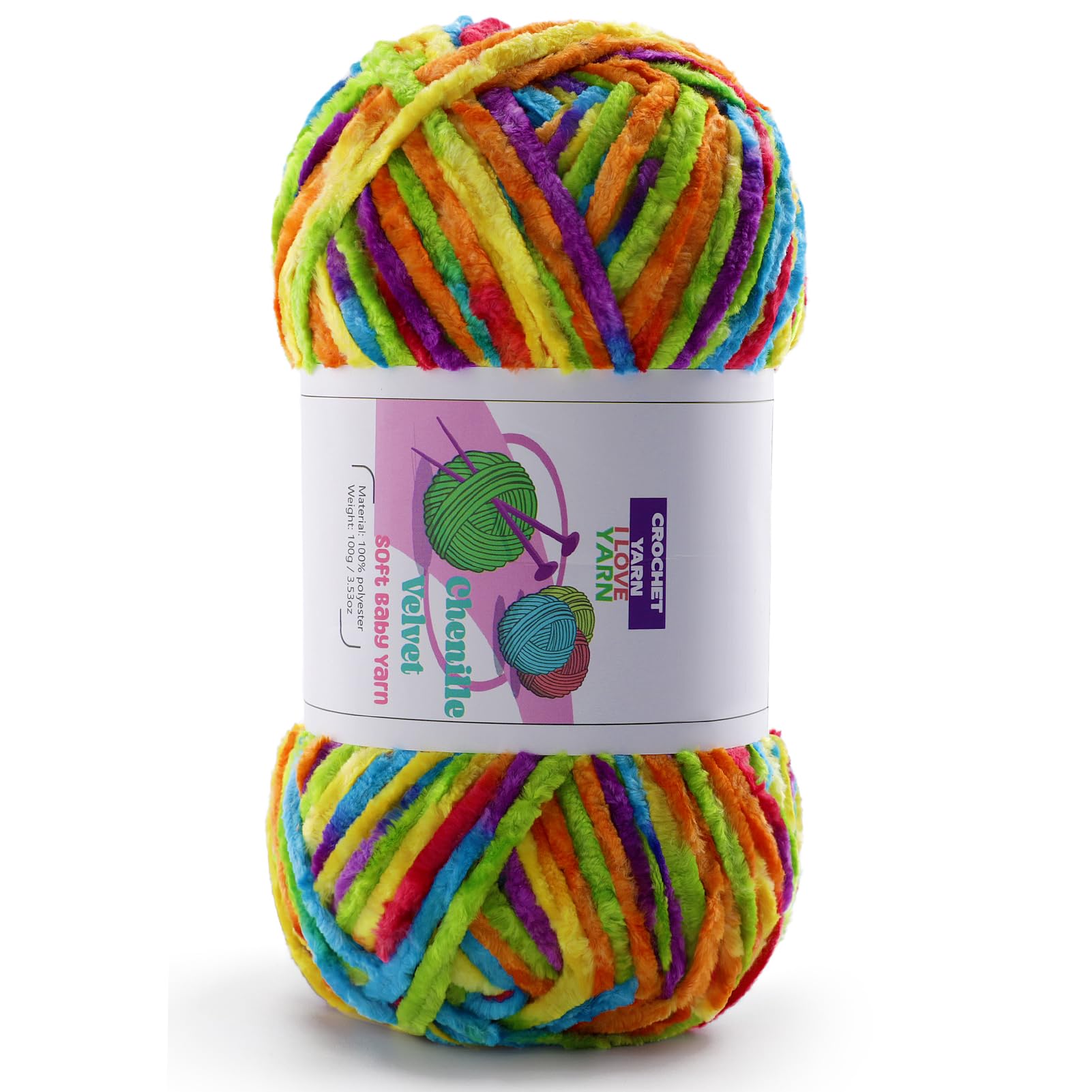 Photo 1 of 1 Skeins Soft Chunky Chenille Yarn, Plush Velvet for Hand Knitting and Crocheting, Fluffy Yarns for Crochet Blankets, Scarves, Hats?3.5oz, 131.2yds? (Rainbow Color)