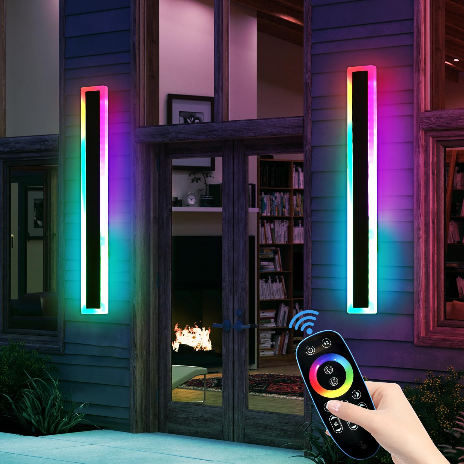 Mikeru 2pack Long Outdoor Wall Light, Modern 100 cm RGB 7 Color Wall Sconce, Dimmable IP65 Rainproof Acrylic Outside Light, Memory Function for Porch, Deck, Garage, Christmas Party, Family Gathering