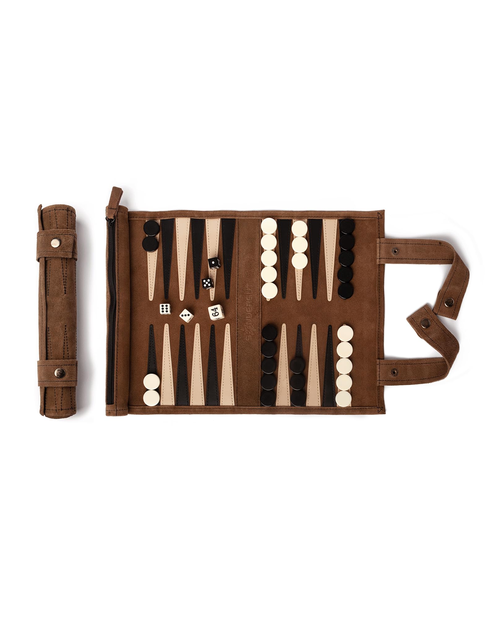 SONDERGUT - Backgammon - Travel Backgammon Set - Genuine Leather (Mocha) (Mocha)