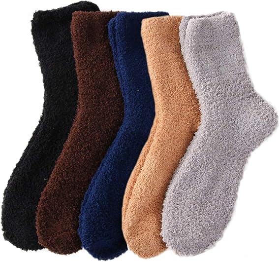Amazon 靴下 メンズ ルームソックス 冬 防寒 暖かい 室内 厚手 くつした 24 28cm ソックス 男性用 もこもこ靴下 メンズ 冬 スキー 5色5足セット もこもこ くつ下 ミドル丈クルーソックス カラー１ スポーツソックス 通販