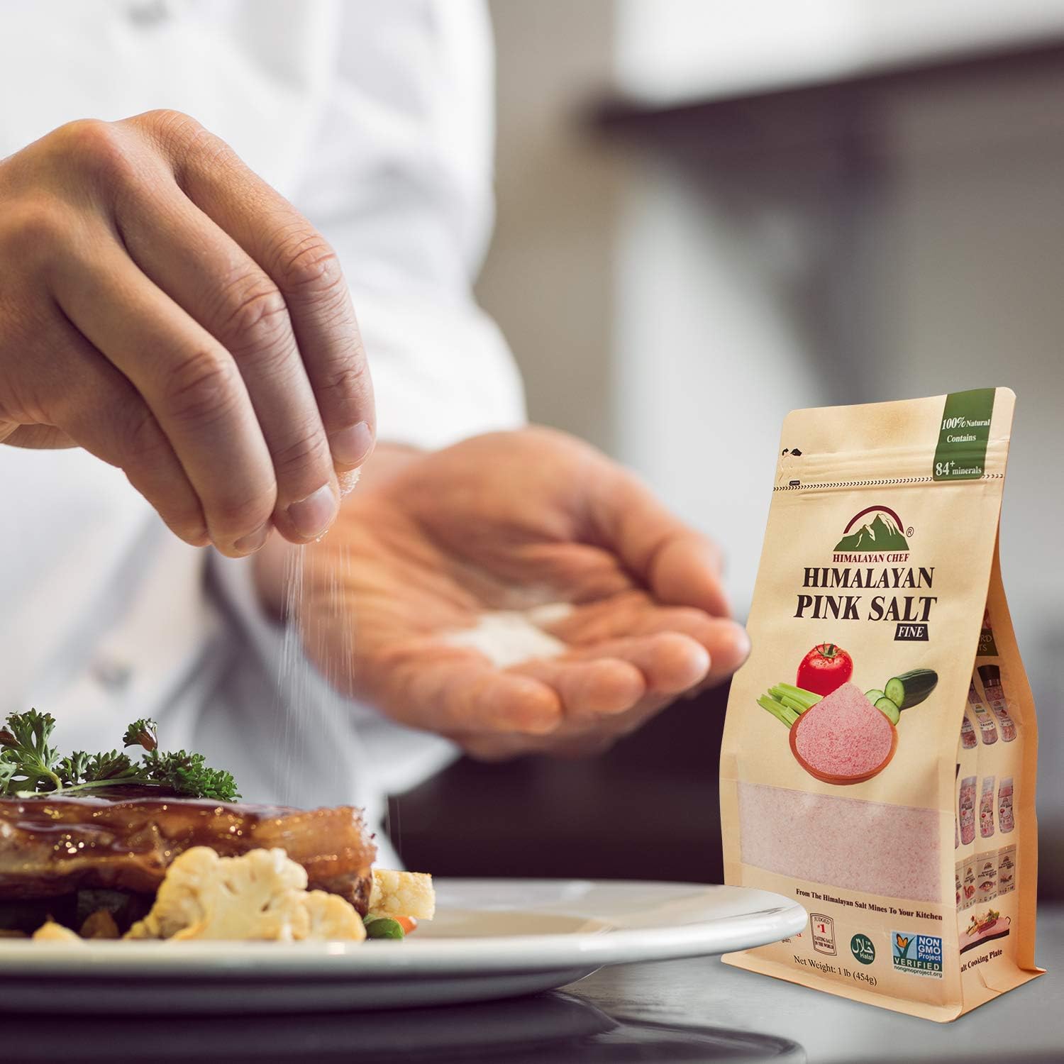 WBM Himalayan Chef Pink Salt Fine Stand Up Bag w/Window,100% Pure Natural Himalayan Pink Salt - 1 LBS: Grocery & Gourmet Food