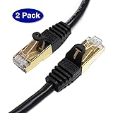 Tera Grand - 2 Pack - Premium CAT7 Double Shielded 10 Gigabit 600MHz Ethernet Patch Cable for Modem Router LAN Network - Built with Gold Plated & Shielded RJ45 Connectors, 3 Feet Black
