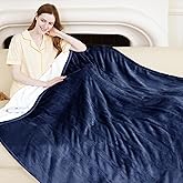 VELLUBAM Heated Throw 50" x 60" - Soft Flannel Sherpa Electric Blanket with 5 Heating Levels & 4 Hours Auto Off, Heating Blanket Throw as a Gift for Grandma, Machine Washable (Navy)