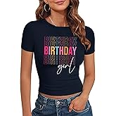 HQP Birthday Shirts for Women Kiss Me Its My Birthday Shirt Crop Top Cute Glitter Graphic Shirts