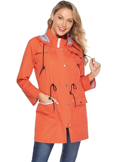 Abollria Damen Regenjacke Wasserdicht Atmungsaktiv Parka Leichte Übergangsjacke mit Einstellbarer Kapuze für Sommer und Herbs
