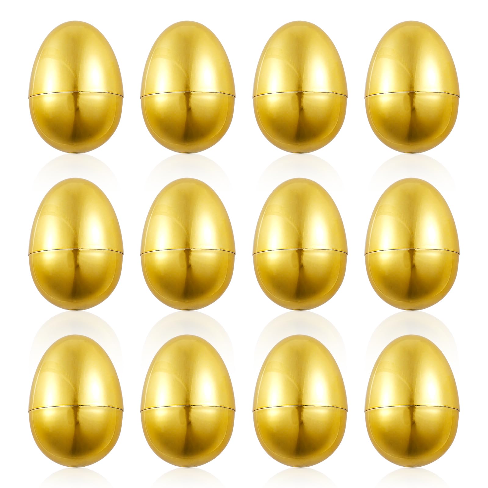 PEUTIER 12pcs Golden Easter Eggs, Fillable Easter Eggs Plastic Easter Eggs Empty Easter Egg Hunt Games Party Favor Fillers Basket Stuffers Crafts for Easter Party Company Activities