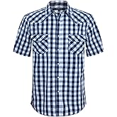 Mens Short Sleeve Western Shirts with Pearl Snap Button Up Casual Regular Fit Plaid Shirts