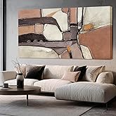 Grey Canvas Wall Art, Brown Trendy Abstract Art Wall Decor for Room, Aesthetic Pictures for Dining Room Wall, 29" x 58" Wooden Framed