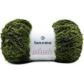 Buvemu Plush Faux Fur Yarn for Crochet, Knitting &amp; Crafts, Olive Green | Mossy, 100% Polyester, 100 g (3.53 oz), 109 yd (100 m), Super Soft, Fuzzy, Fluffy &amp; Furry Texture for Amigurumi, Plush Toys