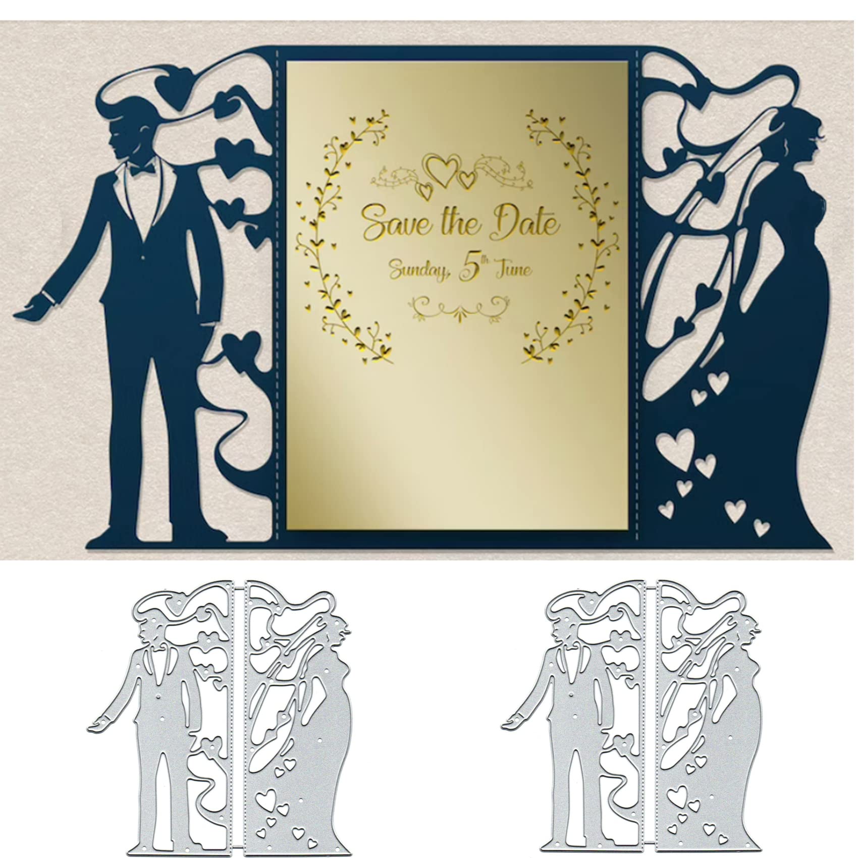 Lace Heart Wedding Metal Die Cuts for Card Making,Bride Groom Wedding Card Cutting Dies Cut Stencils DIY Scrapbooking Album Decorative Embossing Paper Card Art Craft