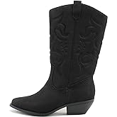 Soda Reno Women Western Cowboy Pointed Toe Knee High Pull On Tabs Boots (Black Suede, US Footwear Size System, Adult, Women, Numeric, Medium, 6.5)