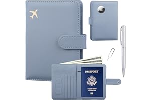 GOAUS Passport Holder for Travel with Airtag Card Slots, Money Pocket, Travle Gifts for Women Men RFID Blocking Wallet Book Case Blue