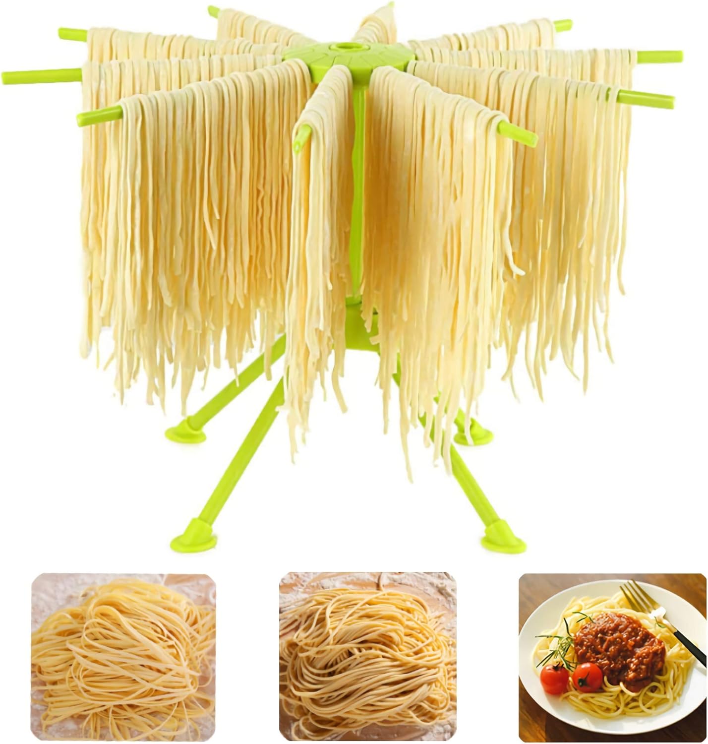 Fresh Pasta Drying Rack Collapsible,Spaghetti Drying Rack with 10 Bar Handles for Home kitchen(Green)