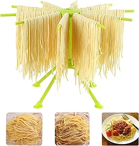 Fresh Pasta Drying Rack Collapsible,Spaghetti Drying Rack with 10 Bar Handles for Home kitchen(Green)