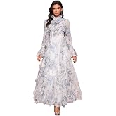 Womens Summer Dresses,Floral Patterns Vintage Elegant Cocktail Long Sleeve Boho Casual Maxi Wedding Guest Dresses for Women