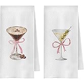 ChenCraty Dirty Martini Gifts Kitchen Towels Set of 2, Pink Coquette Martini Bow Dish Tea Bar Towels for Kitchen Bar Cart Decor, Gifts for Cocktail Lovers Women Decorative Hand Towels, 16x24 Inches