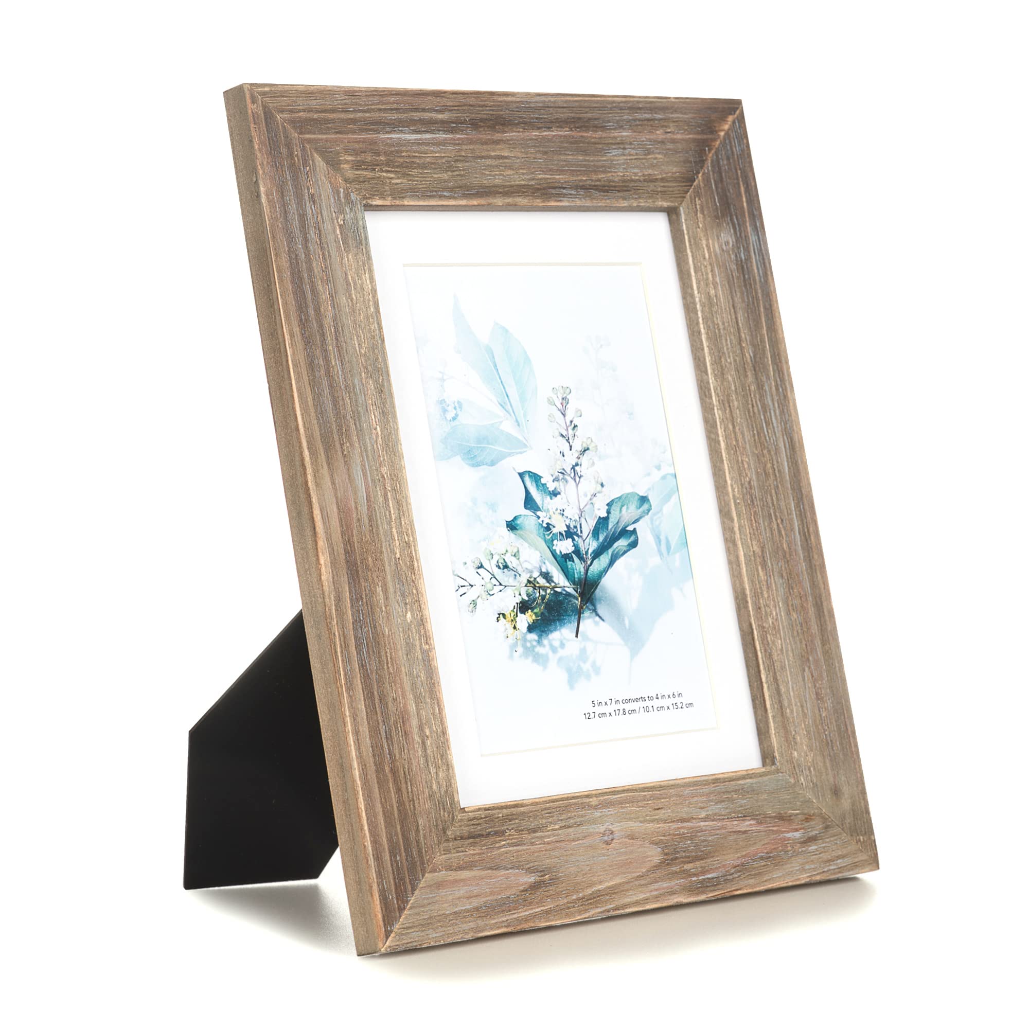 Photo 1 of KAIWIN 100% Solid Wood Brown 5x7 Picture Frame 1 Pack - Display Picture 4x6 with Mat, HD Glass Inside, Rustic Wooden Photo Frames for Table Top and Wall Mounting