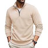Runcati Mens Quarter Zip Pullover Sweater Lightweight Mock Neck Slim Fit Pullover Knit Casual Polo Sweaters