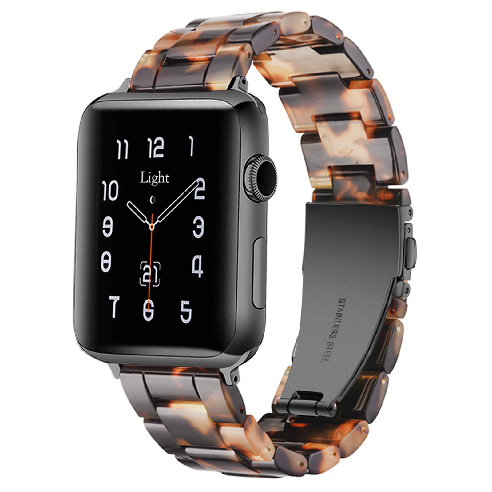 Light Compatible with Apple Watch Strap Series 10 42mm 41mm 40mm 38mm, Fashion Resin iWatch Strap for Women Men Bracelet with Stainless Steel Clasp for Apple Watch Series 10 SE 9 8 7 6 5 4 3 2 1