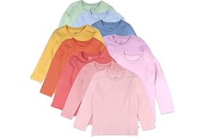HonestBaby 10-Pack Long Sleeve T Shirts 100% Organic Cotton for Toddler, Boys, Girls