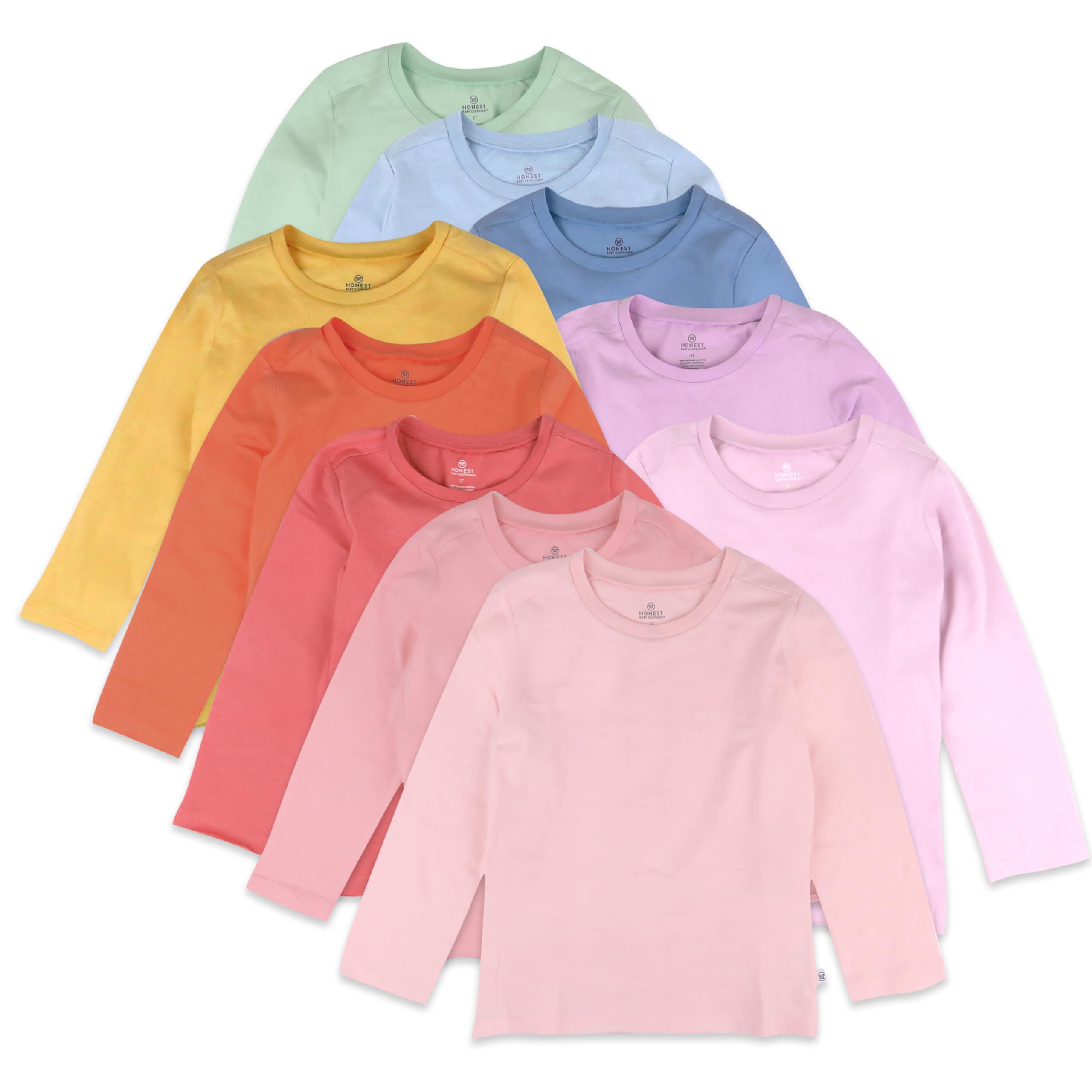 HonestBaby 10 Pack Long Sleeve T Shirts 100% Organic Cotton for Toddler, Boys, Girls, Rainbow Gems Pinks, 4T Image