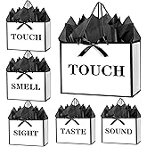JWSCYSY 12.6" 5 Senses Gift Bags with Tissue Papers and Ribbons for Men, Women, Him Her Birthday, Anniversary, Wedding, Valentine's Day (White Black)