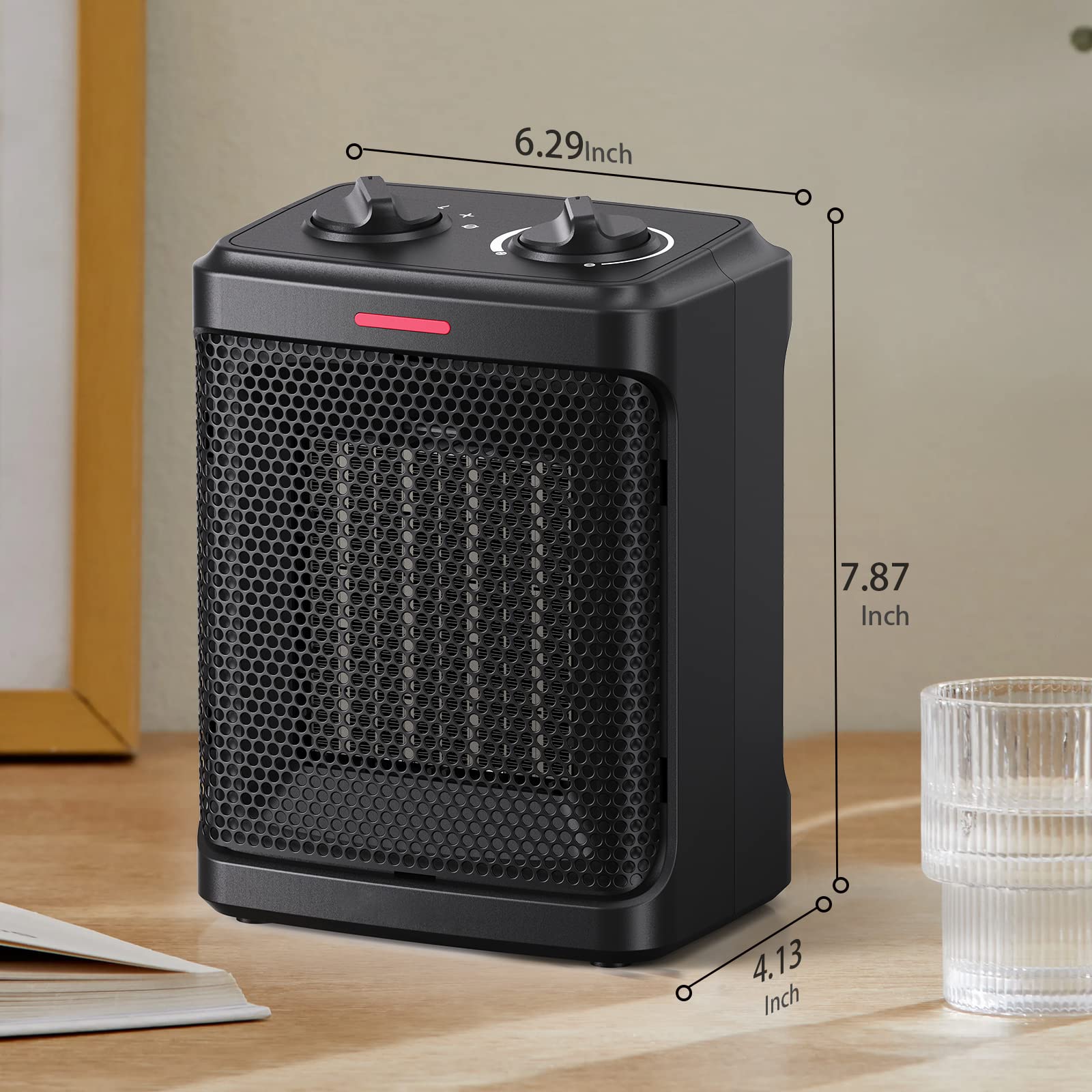 andily Space Heater Electric Heater for Home and Office Ceramic Small Heater with Thermostat, 750W/1500W (Classics black)
