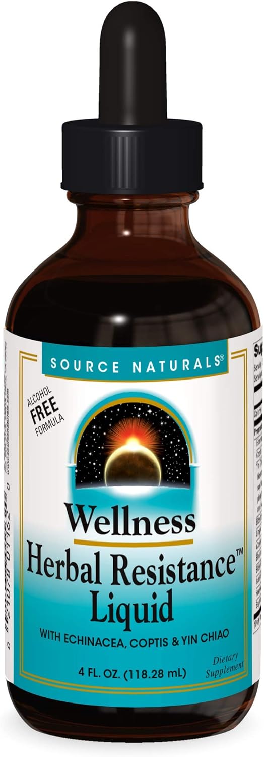 Source Naturals Wellness Herbal Resistance Liquid Formula with Echinacea, Coptis & Yin Chiao Immune Support - 4 Fluid oz: Health & Personal Care