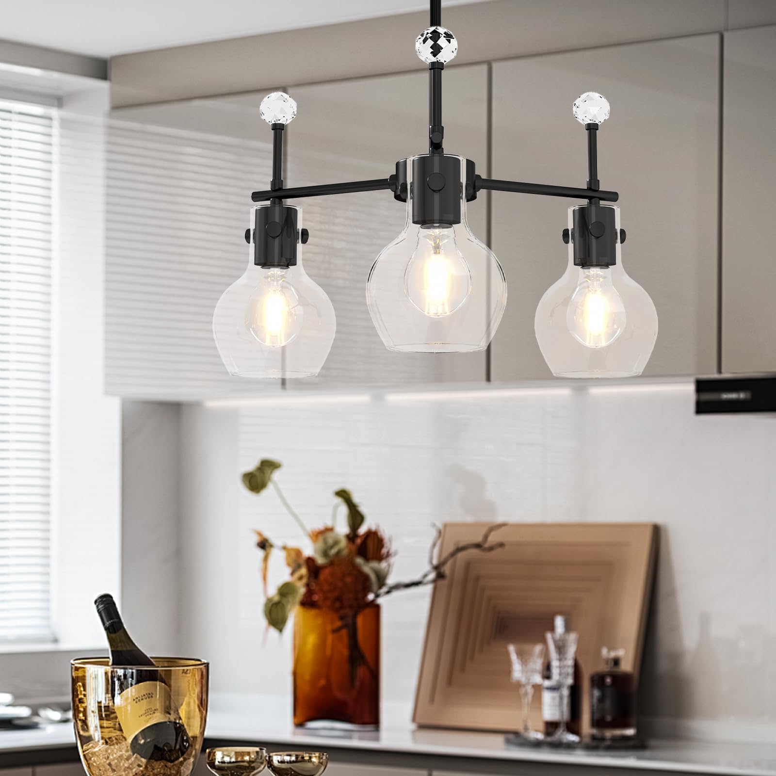 Photo 1 of Qieynel Modern Glass Pendant Light, Kitchen Island Adjustable Hanging Light Fixture, Stylish Energy Saving Lighting Glass Fixture for entryway, Dining Room and Bedroom