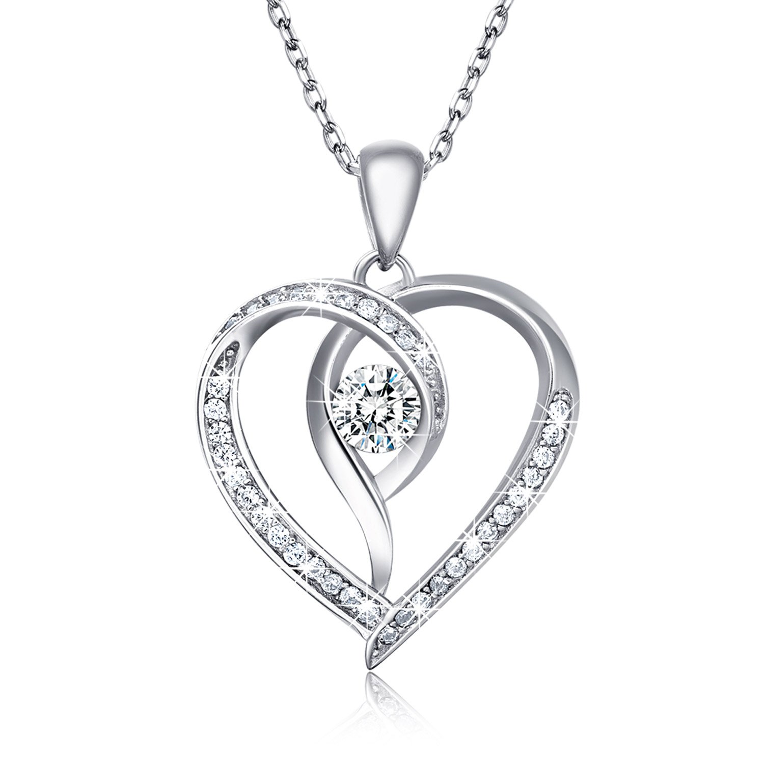 Women 925 Sterling Silver Necklace Love Heart Pendant - Van Chloe Only You Cubic Zirconia Diamond White Gold Plated Necklace Jewelry for Women