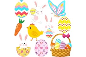 BLULU 30 Pieces Happy Easter Paper Cutouts Bunny Eggs Carrot Basket Chicken Butterfly Cutouts Animals Theme Party Signs Paper Cutouts for Easter Party Decorations, 10 Designs