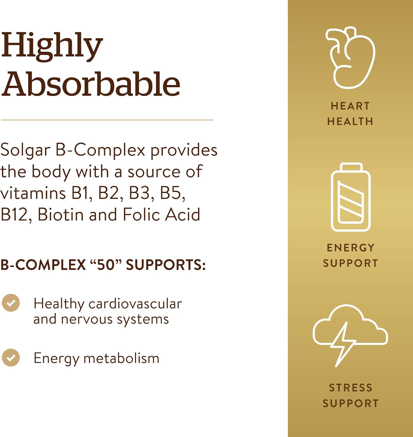 Solgar B-Complex “50”, 100 Vegetable Capsules - Energy Metabolism, Cardiovascular Support, Nervous System Support - Non-GMO, Vegan, Gluten Free, Dairy Free, Kosher, Halal - 100 Servings: Health & Personal Care