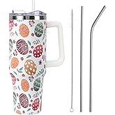 Zbnisiw Easter Tumbler with Handle and Straw Lid 40 oz,Cute Easter Spring Gift for Women Men Eggs Floral Vacuum Insulated Leak Proof Stainless Steel Coffee Cup Mug
